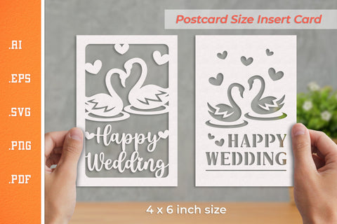 Happy Wedding Insert Card Paper Cut SVG 4 - Postcard Size SVG Slim Studio 