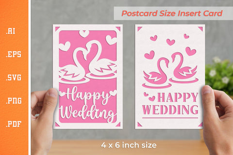Happy Wedding Insert Card Paper Cut SVG 4 - Postcard Size SVG Slim Studio 