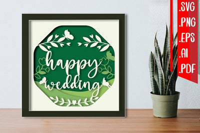 Happy Wedding Layered Papercut svg eps ai png pdf 3D Paper zafrans studio 