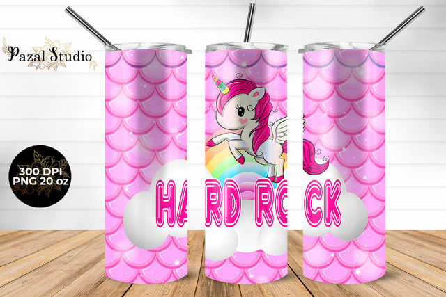 Hard Rock Unicorn in Mermaid Scales 20 oz Skinny Tumbler Wrap Sublimation Sublimation Pazal Studio 