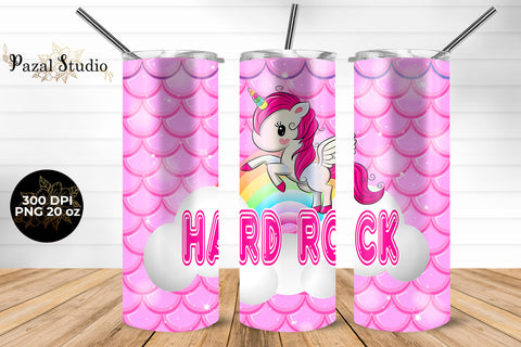 Hard Rock Unicorn in Mermaid Scales 20 oz Skinny Tumbler Wrap Sublimation Sublimation Pazal Studio 
