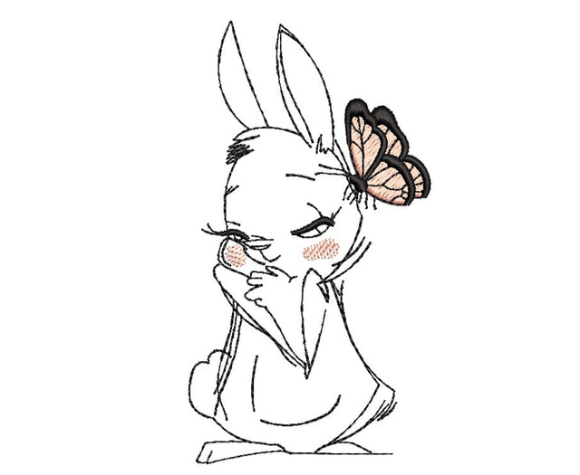 Hare and Butterfly Embroidery Design, 4 sizes Embroidery/Applique DESIGNS Nino Nadaraia 