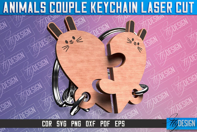 Hare Couple Keychain | Laser Cut SVG Design | CNC Files SVG Fly Design 