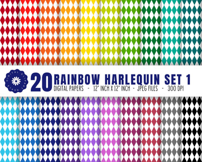Harlequin Digital Paper Set 1 - Rainbow Harlequin Digital Patterned Paper Digital Pattern Digital Clipart Deals 
