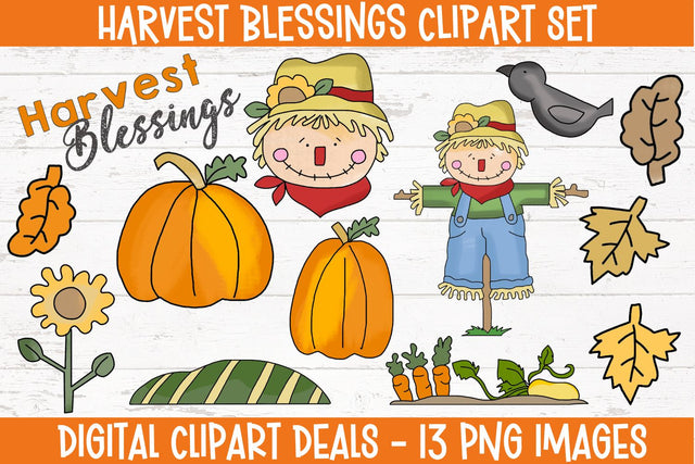 Harvest Blessings Clipart - Autumn Clipart Illustrations Set Sublimation Digital Clipart Deals 