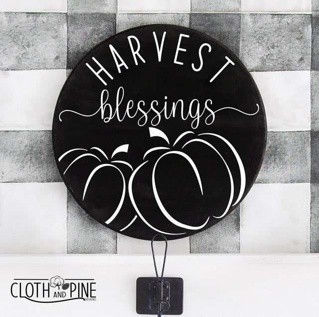 Harvest Blessings with Pumpkin Outline SVG Cloth and Pine Designs 