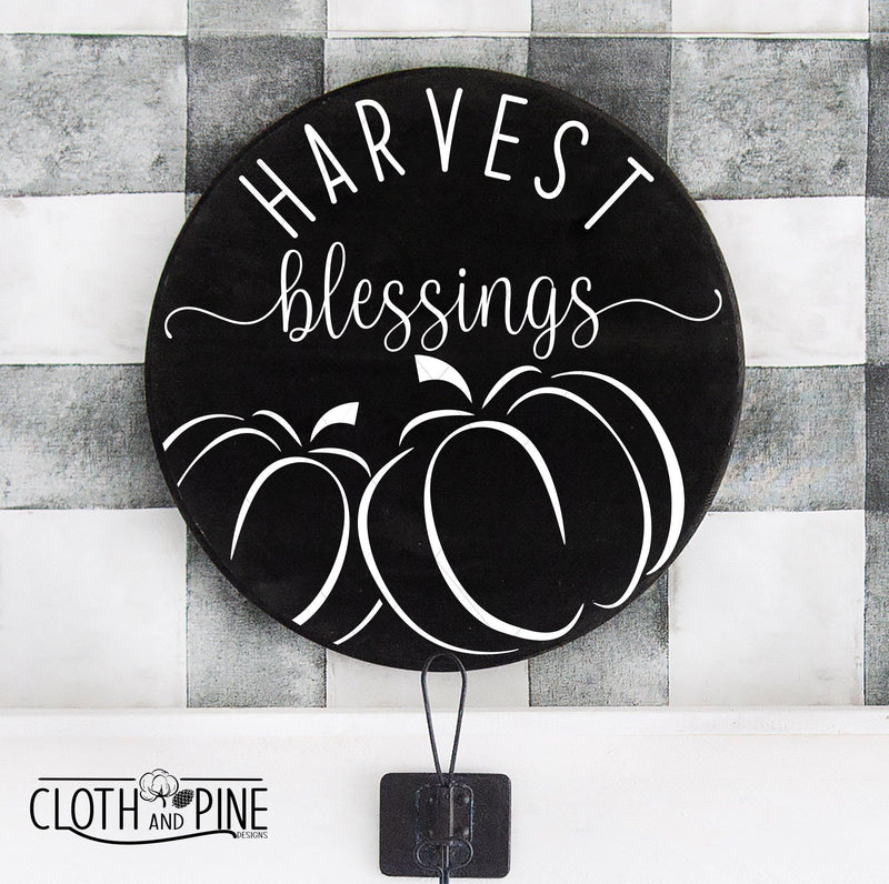 Harvest Blessings with Pumpkin Outline SVG Cloth and Pine Designs 