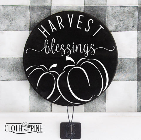 Harvest Blessings with Pumpkin Outline SVG Cloth and Pine Designs 