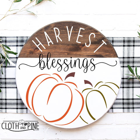 Harvest Blessings with Pumpkin Outline SVG Cloth and Pine Designs 