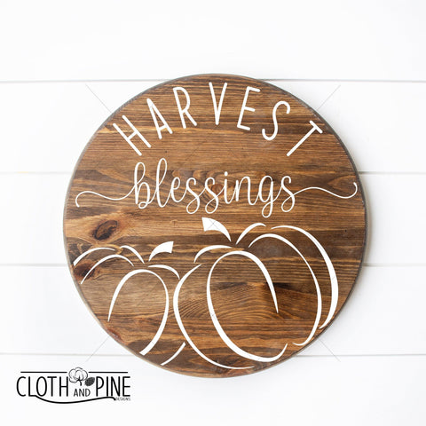 Harvest Blessings with Pumpkin Outline SVG Cloth and Pine Designs 