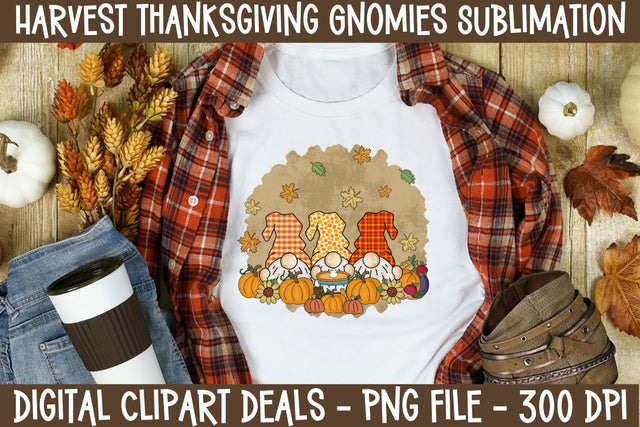Harvest Thanksgiving Gnomies Sublimation - Gnome Thanksgiving Pumpkins Sublimation T-shirt Design Sublimation Digital Clipart Deals 