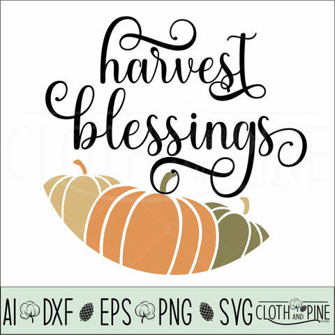 Harvests Blessings with Pumpkins Round Door Sign SVG Cloth and Pine Designs 