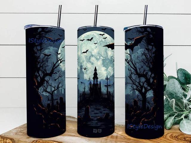 Haunted House 20oz Skinny Tumbler Png, Spooky Season, Halloween, Spooky Mansion, Halloween Tumbler Wrap, Halloween House Tumbler, Bat Halloween Tumbler Sublimation iStyleDesign 