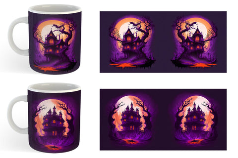 Haunted House Dark Forest Mug Wrap | Sublimation Coffee Cup Sublimation artnoy 