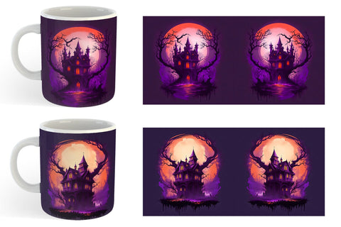Haunted House Dark Forest Mug Wrap | Sublimation Coffee Cup Sublimation artnoy 