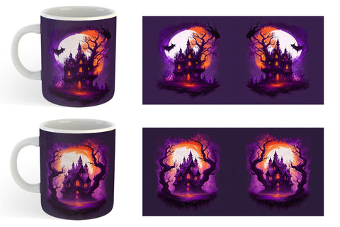 Haunted House Dark Forest Mug Wrap | Sublimation Coffee Cup Sublimation artnoy 