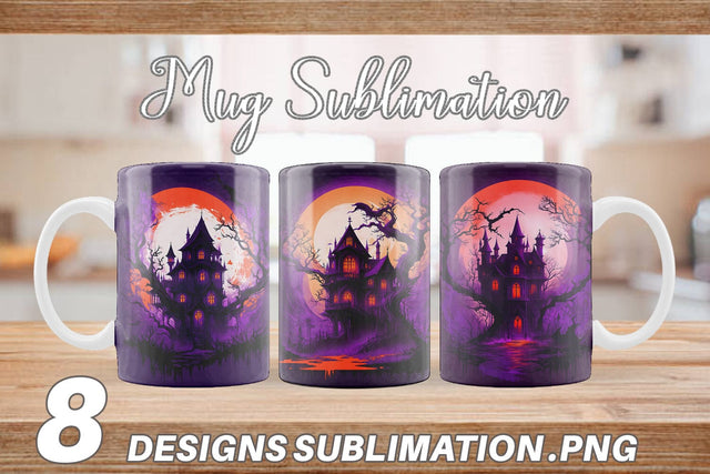 Haunted House Dark Forest Mug Wrap | Sublimation Coffee Cup Sublimation artnoy 