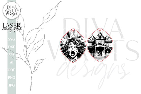 Haunted House Earrings SVG For Laser Earrings With Haunted House for Halloween Earrings For Glowforge Scary Earrings SVG Halloween Earrings SVG Diva Watts Designs 