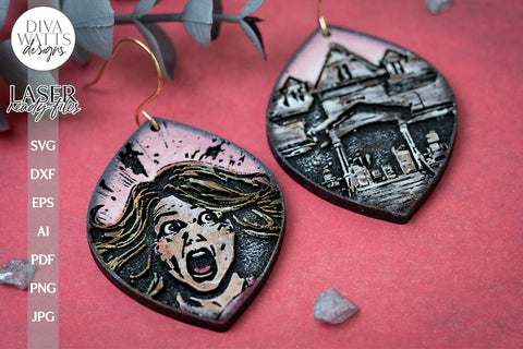 Haunted House Earrings SVG For Laser Earrings With Haunted House for Halloween Earrings For Glowforge Scary Earrings SVG Halloween Earrings SVG Diva Watts Designs 