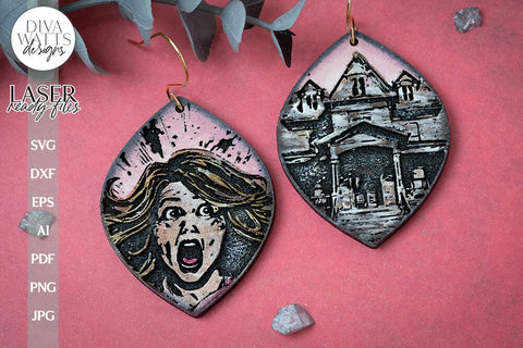 Haunted House Earrings SVG For Laser Earrings With Haunted House for Halloween Earrings For Glowforge Scary Earrings SVG Halloween Earrings SVG Diva Watts Designs 