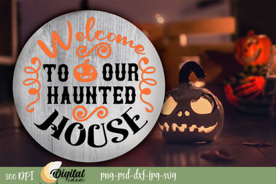 Haunted House. Halloween Round signs Design. Halloween SVG. Laser Cut SVG Evgenyia Guschina 