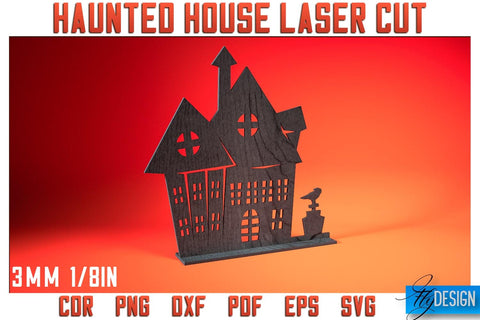 Haunted House Laser Cut SVG | Halloween Laser Cut SVG Design | CNC Files SVG Fly Design 