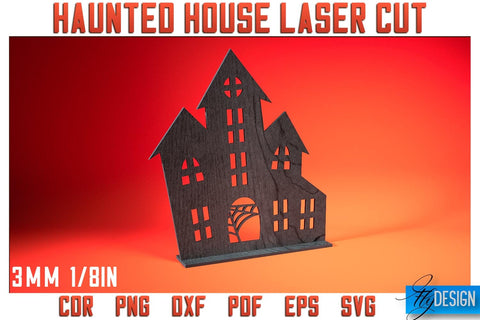 Haunted House Laser Cut SVG | Halloween Laser Cut SVG Design | CNC Files SVG Fly Design 