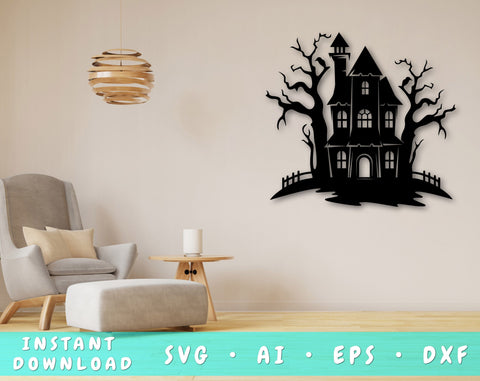Haunted House Laser SVG Cut File, Haunted House Glowforge File, Haunted House DXF, Haunted House Wall Art SVG SVG HappyDesignStudio 