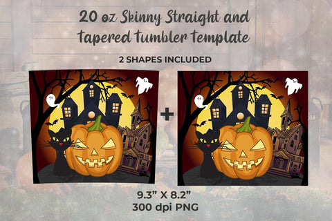 Haunted House Orange Background 20 oz Skinny Tumbler Wrap Template Sublimation Sublimatiz Designs 