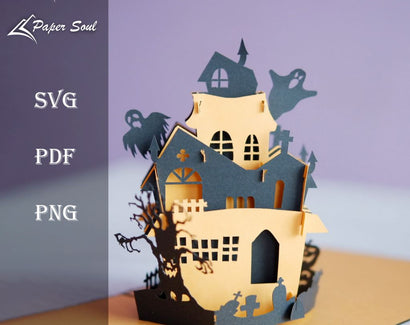 Haunted house pop-up card template | Halloween pop-up card template SVG papersoulcraft 