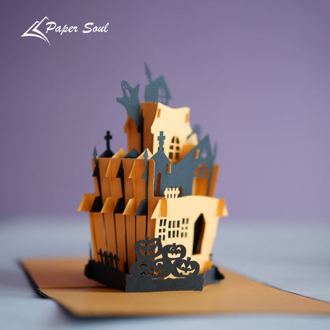 Haunted house pop-up card template | Halloween pop-up card template ...