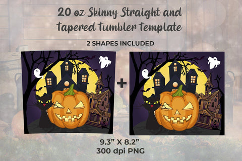Haunted House Purple Background 20 oz Skinny Tumbler Wrap Template Sublimation Sublimatiz Designs 