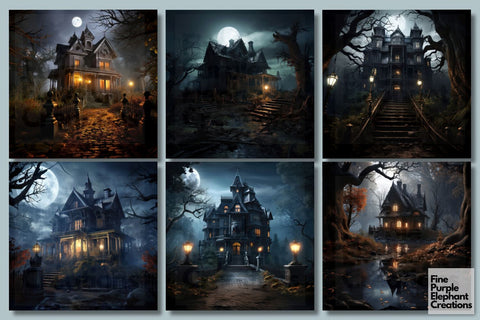Haunted House | Scary Halloween Digital Pattern Fine Purple Elephant Creations 