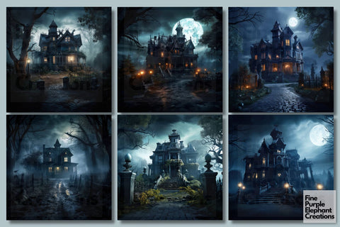 Haunted House | Scary Halloween Digital Pattern Fine Purple Elephant Creations 
