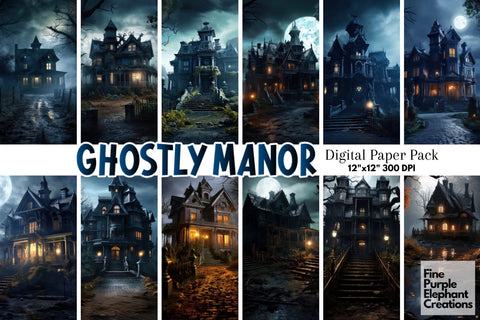 Haunted House | Scary Halloween Digital Pattern Fine Purple Elephant Creations 