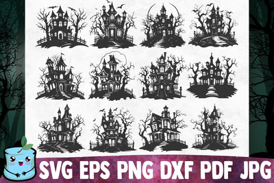 Haunted House Silhouettes Bundle SVG MintyMarshmallows 