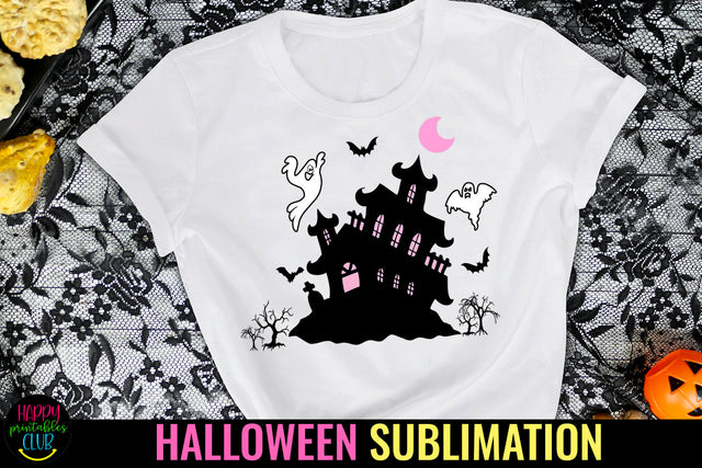 Haunted House Sublimation I Pink Halloween Sublimation Sublimation Happy Printables Club 