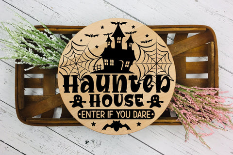 Haunted House SVG, Halloween Round Sign SVG SVG CraftLabSVG 