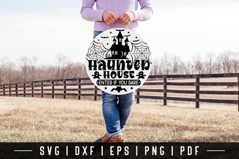 Haunted House SVG, Halloween Round Sign SVG SVG CraftLabSVG 