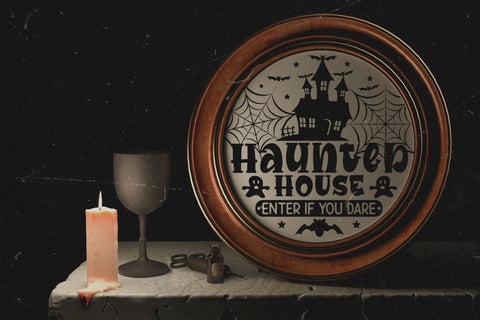 Haunted House SVG, Halloween Round Sign SVG SVG CraftLabSVG 