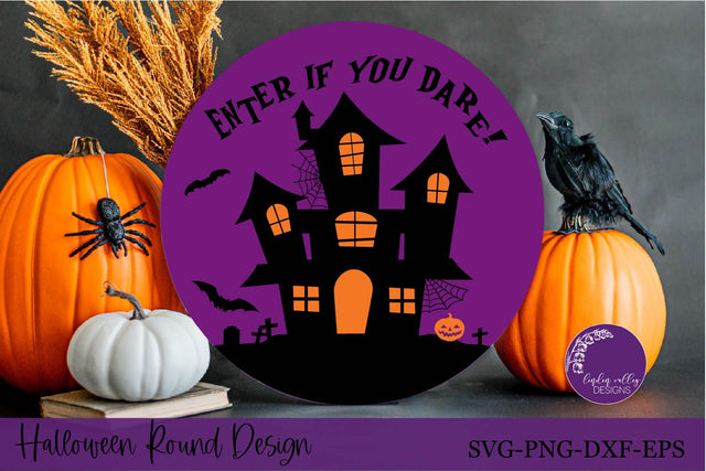 Haunted House SVG|Halloween Round Sign SVG SVG Linden Valley Designs 