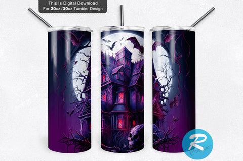 Haunted House with Red and Black Glitter 20 oz / 30 oz Tumbler PNG Sublimation Regulrcrative 