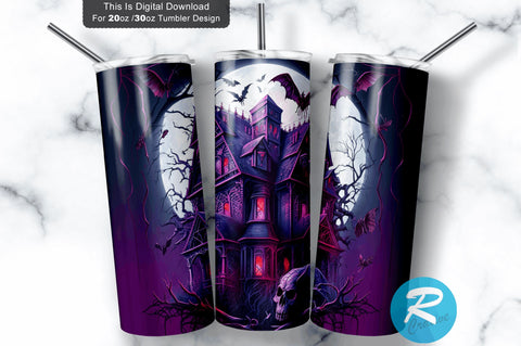 Haunted House with Red and Black Glitter 20 oz / 30 oz Tumbler PNG Sublimation Regulrcrative 