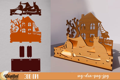 Haunted Mansion | Halloween Candle Box 3D Design | 3D Halloween Silhouette Laser Cut | Spooky Scene SVG Evgenyia Guschina 