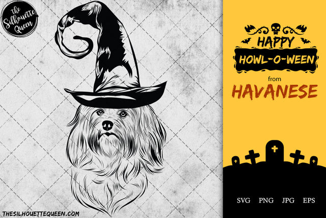 Havanese dog svg portrait clipart vector graphic art Witch hat Halloween dog Cricut cut file cuttable design SVG Loveleen Kaur 