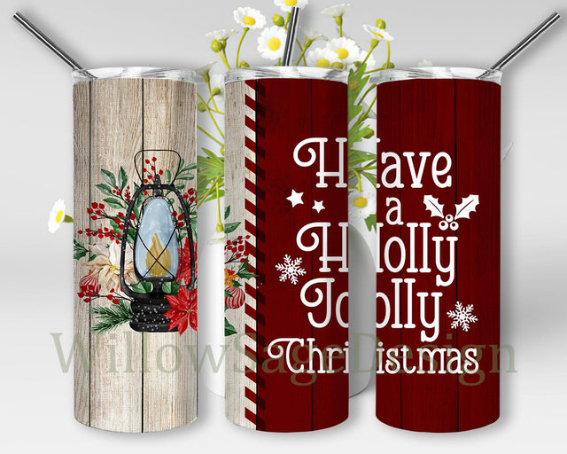 Have a Holly Jolly Christmas Design Tumbler, Christmas Wood 20oz Skinny Tumbler, Merry Christmas Tumbler Template, Digital Download Sublimation WillowSageDesign 