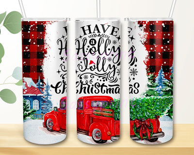 Have a Holly Jolly Christmas PNG Sublimation Designs Wrap, 20oz Skinny Tumbler Merry Christmas, Christmas Truck Png Sublimation sassyprint 