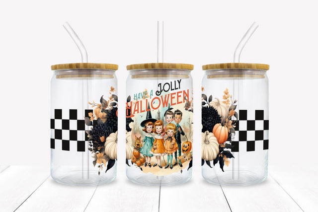Have A Jolly Halloween 16 oz Glass Can Sublimation Wrap Sublimation BijouBay 