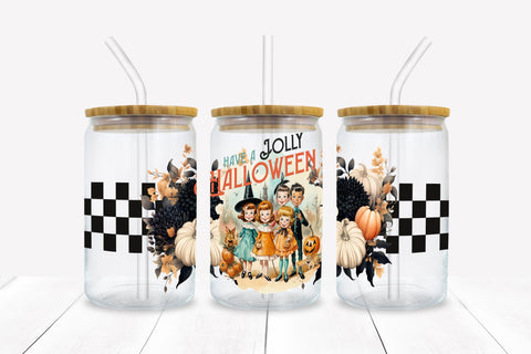 Have A Jolly Halloween 16 oz Glass Can Sublimation Wrap Sublimation BijouBay 