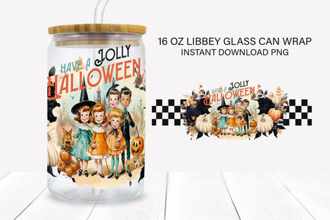 Have A Jolly Halloween 16 oz Glass Can Sublimation Wrap Sublimation BijouBay 